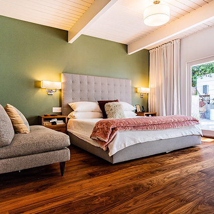 Walnut floor in the main bedroom