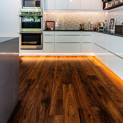 Walnut hardwood floor in the kitchen